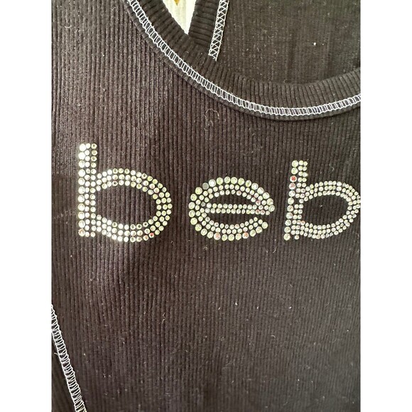 Bebe Y2K Women's Signature Swarovski Crystals Logo Ribbed Scoop Neck Tank Top M - Picture 5 of 6